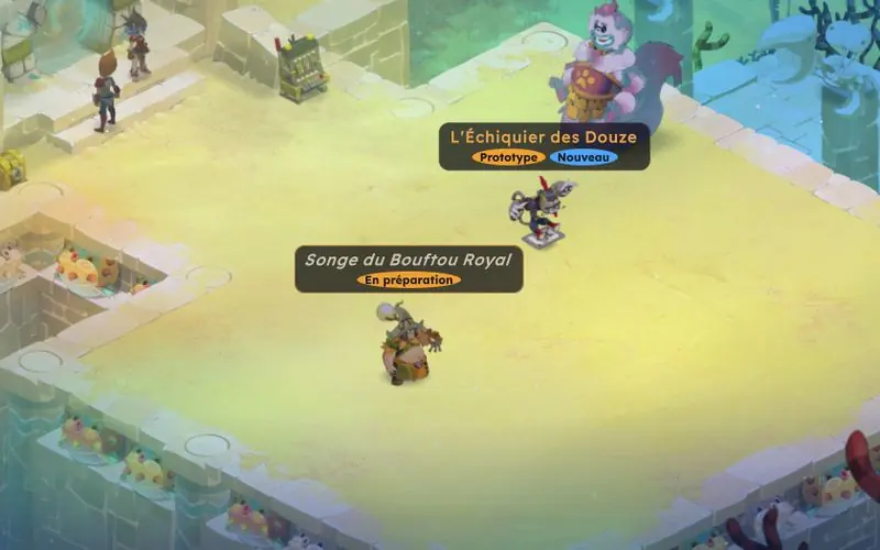 Des personnages se retrouvent dans l'atelier, devant les stations des jeux.
