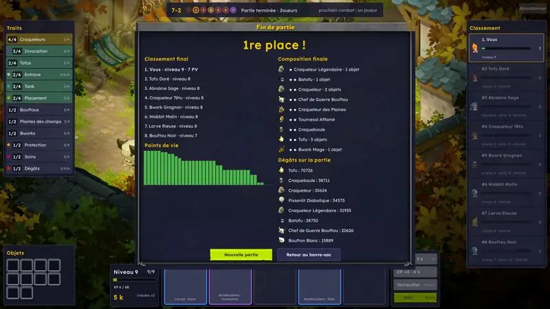 Fin de partie : 1re place.